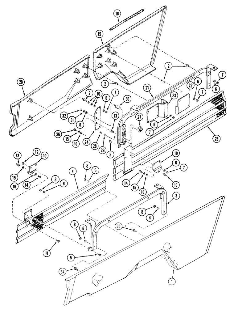 Схема запчастей Case IH 7220 - (9-032) - HOOD LOWER SIDE PANELS AND SCREENS, TRACTOR P.I.N. JJA0064978 AND AFTER (09) - CHASSIS/ATTACHMENTS