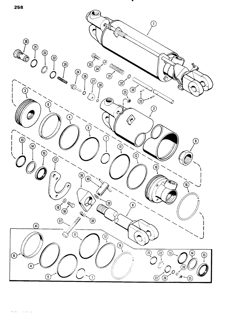 Схема запчастей Case IH 1090 - (258) - A34922 REMOTE HYDRAULIC CYLINDER, 3-1/4" X 8" W/HYDRAULIC LIMIT STOP USED PRIOR TO TRAC. S/N 8675001 (08) - HYDRAULICS