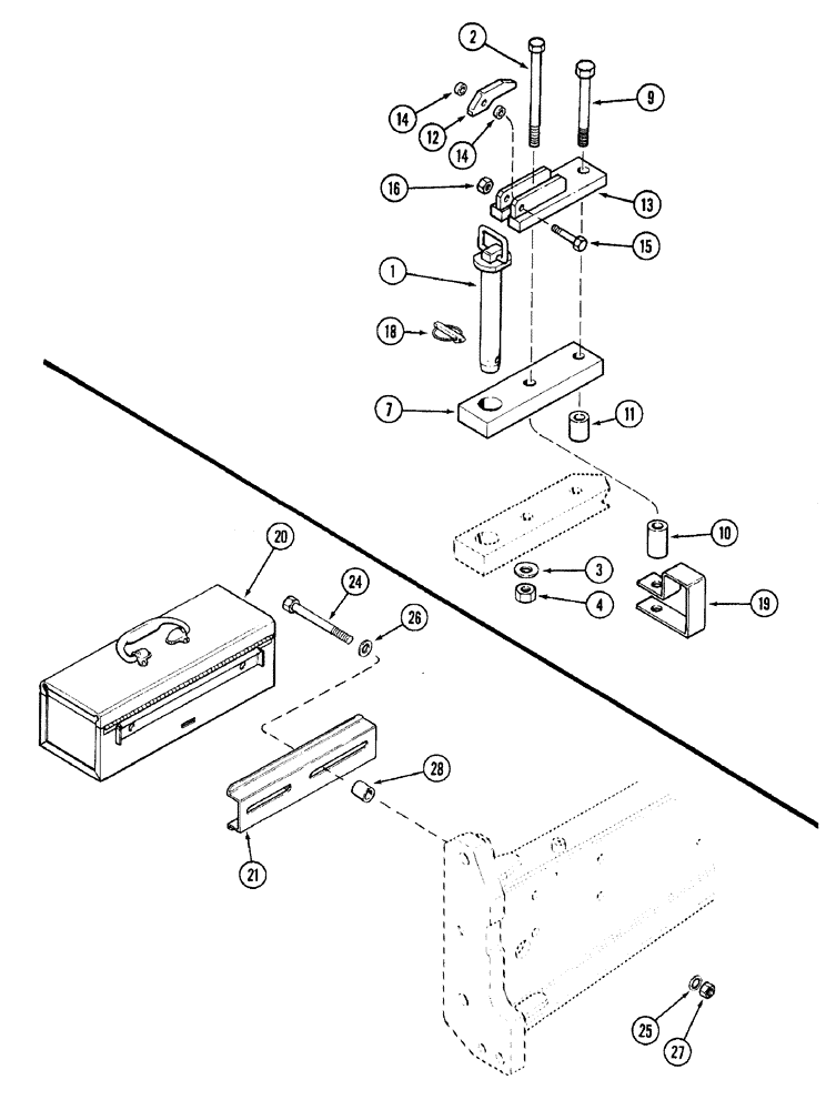 Схема запчастей Case IH 7220 - (9-016) - DRAWBAR HAMMERSTRAP & TOOL BOX (09) - CHASSIS/ATTACHMENTS