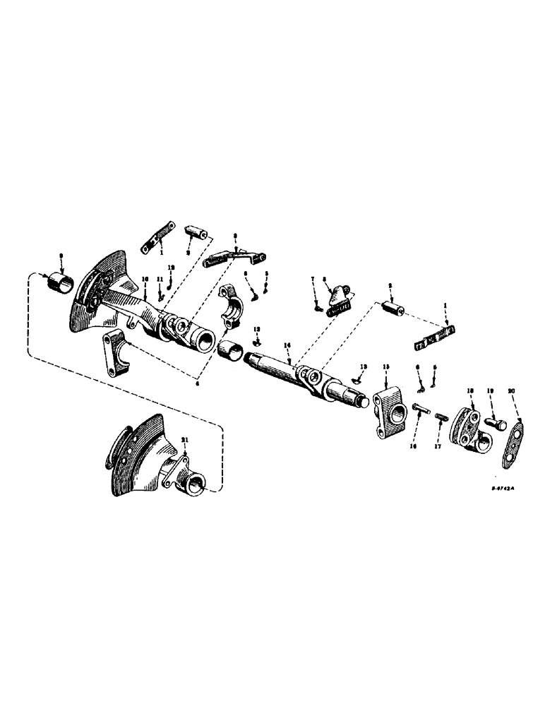 Схема запчастей Case IH FARMALL C - (158) - HYDRAULIC SYSTEM,TOUCH-CONTROL, 3-ARM, ROCKSHAFT, ROCKSHAFT ARMS, BEARINGS,OPERATING LINK AND BRACE (07) - HYDRAULIC SYSTEM