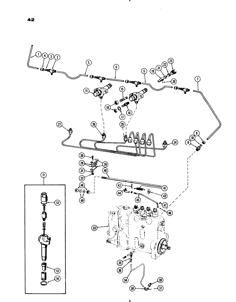 Схема запчастей Case IH 730 SERIES - (042) - FUEL INJECTION LINES AND INJECTORS, THROTLE LINKAGE, 267 AND 301 DIESEL ENGINES (03) - FUEL SYSTEM