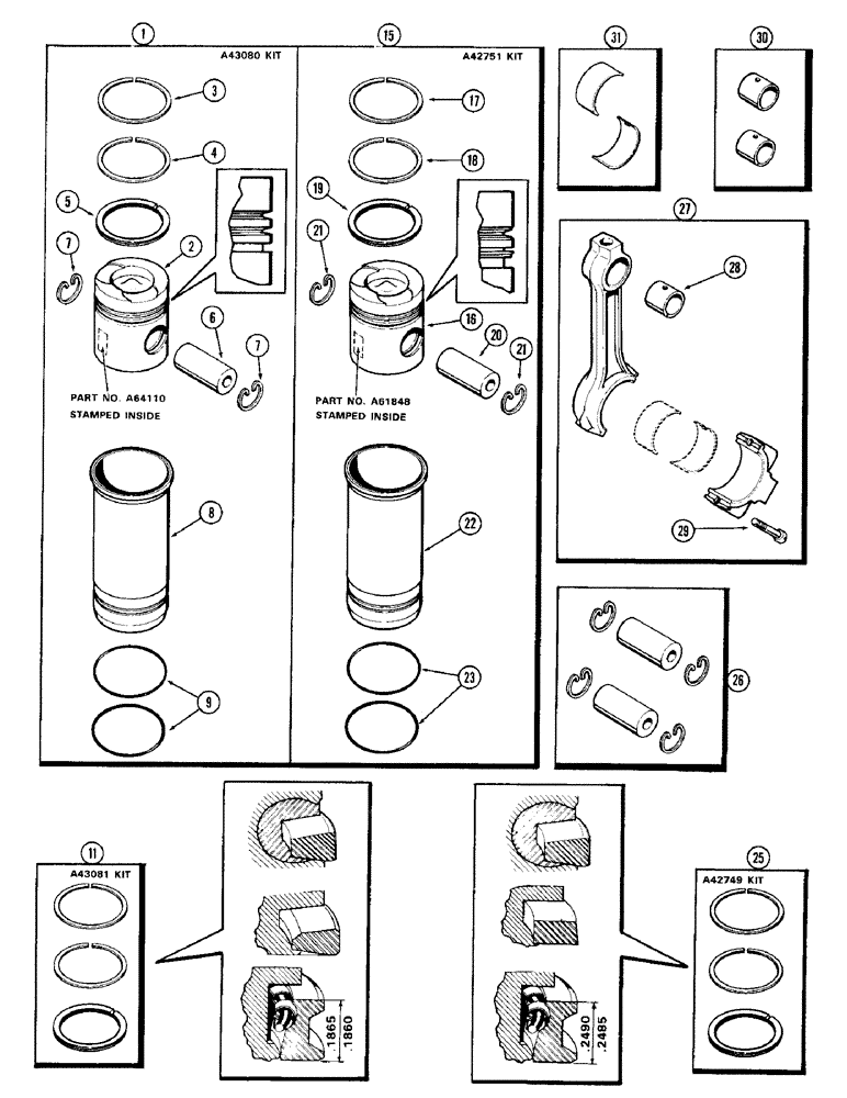 Схема запчастей Case IH 1470 - (020) - PISTON ASSEMBLY AND CONNECTING RODS, (504BDT) DIESEL ENGINE, FIRST USED ENGINE SERIAL NUMBER 2501934 (02) - ENGINE