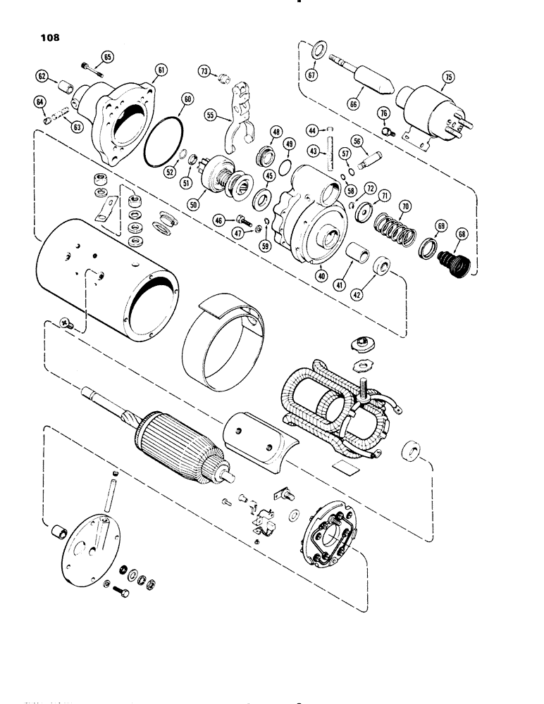 Схема запчастей Case IH 1270 - (108) - STARTER ASSEMBLY, WITH DELCO DRIVE ASSEMBLY, DELCO-REMY NUMBER 1113399 (04) - ELECTRICAL SYSTEMS