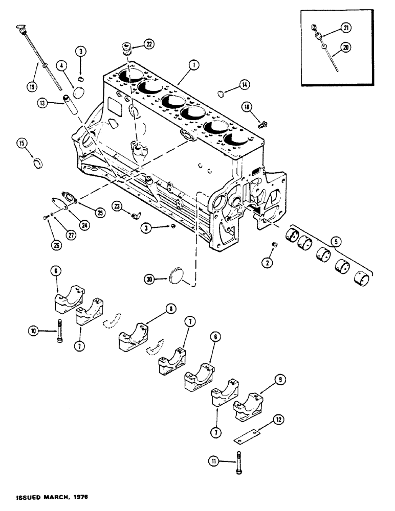 Схема запчастей Case IH 1175 - (027A) - (451B) TURBO DIESEL ENGINE, CYLINDER BLOCK ASSEMBLY, USED PRIOR TO ENGINE SERIAL NUMBER 2555990 (02) - ENGINE