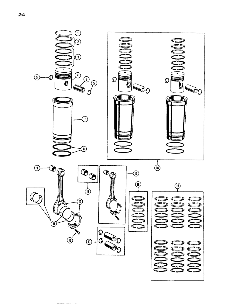 Схема запчастей Case IH 1200 - (024) - PISTON ASSEMBLY AND CONNECTING RODS, (451) DIESEL ENGINE (02) - ENGINE