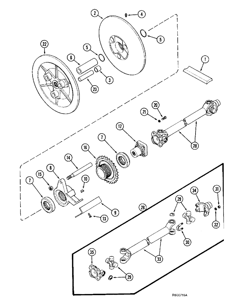 Схема запчастей Case IH 1680 - (9A-08) - SEPARATOR JACKSHAFT DRIVE, PRIOR TO P.I.N. JJC0028498 (13) - FEEDER