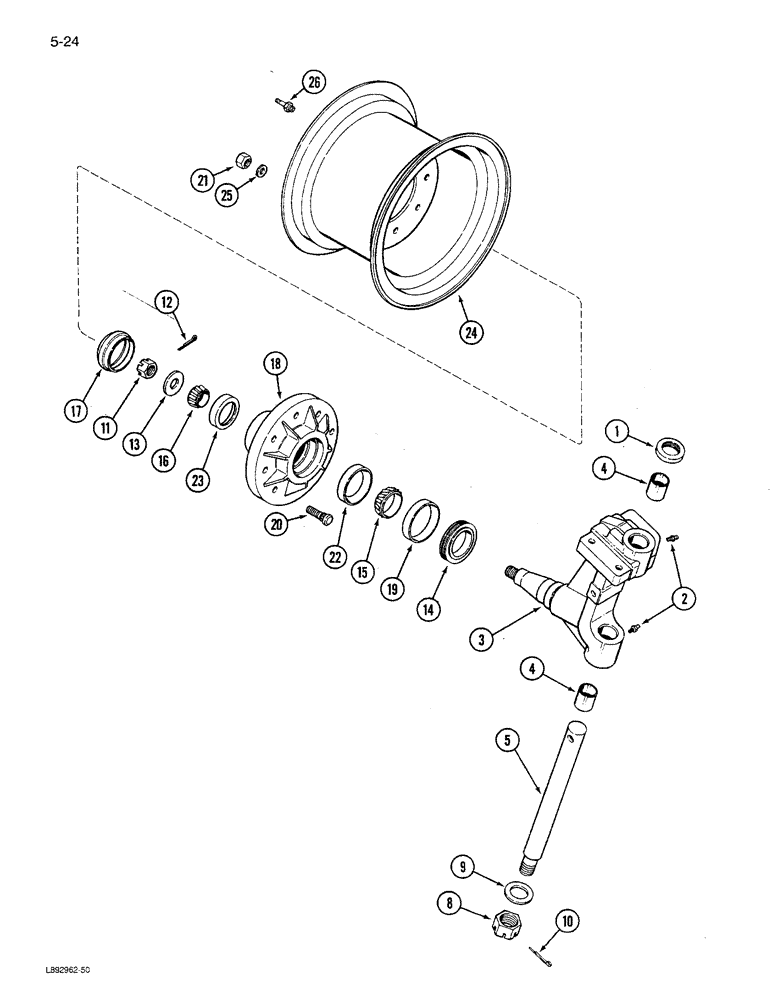 Схема запчастей Case IH 1680 - (5-024) - STEERING KNUCKLE, HUB AND WHEELS (04) - STEERING