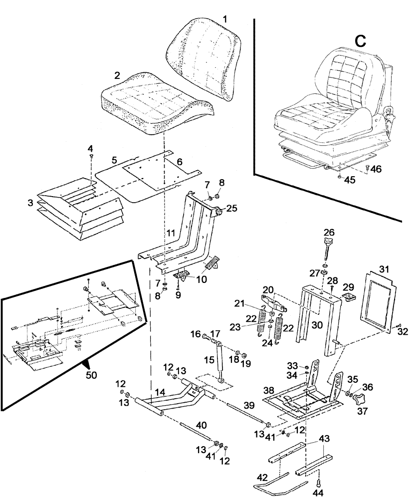 Схема запчастей Case IH C55 - (09B-25[01]) - DRIVERS SEAT WITH HORIZONTAL SPRING, ACTION, WITH HEIGHT-ADJUSTMENT DISASSEMBLED (09) - CHASSIS