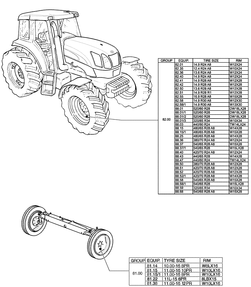 Схема запчастей Case IH MAXXUM 140 - (80.00[01]) - SEC. 11 - WHEELS / TRACKS (11) - WHEELS/TRACKS