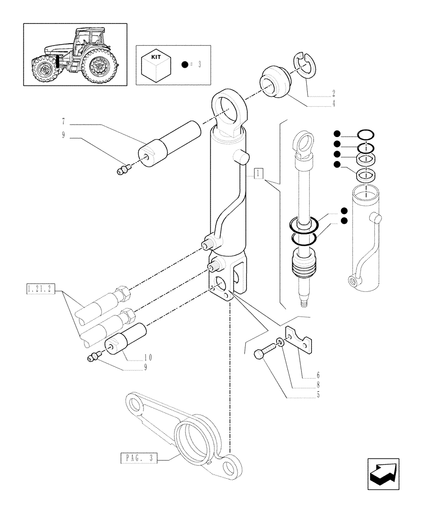 Схема запчастей Case IH MAXXUM 140 - (1.21.3[02]) - 4WD (CL.3) SUSPENDED FRONT AXLE - CYLINDER AND RELEVANT PARTS (VAR.330414-330427) (03) - TRANSMISSION