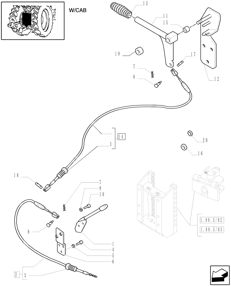 Схема запчастей Case IH MXU110 - (1.89.5/04[01]) - (VAR.569) AUTOMATIC HITCH - (WITH 1 ADDITIONAL JACK) - LEVER (09) - IMPLEMENT LIFT