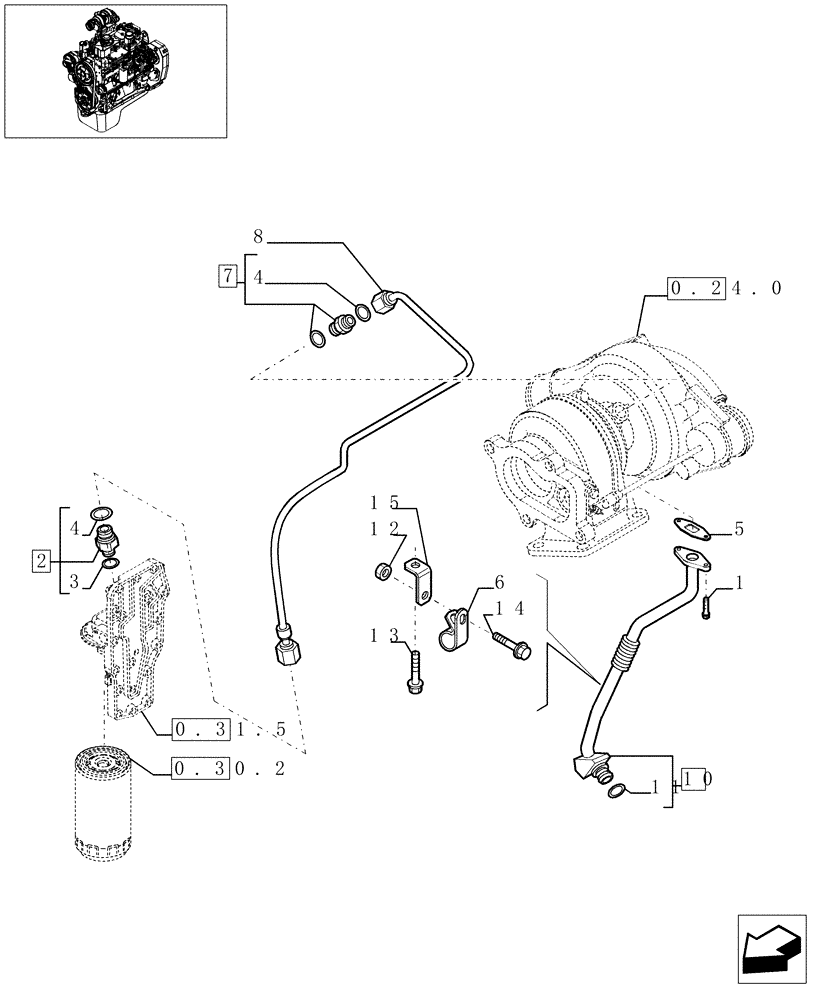 Схема запчастей Case IH F4GE0454A D610 - (0.30.5[01]) - PIPING - ENGINE OIL (504019775) 