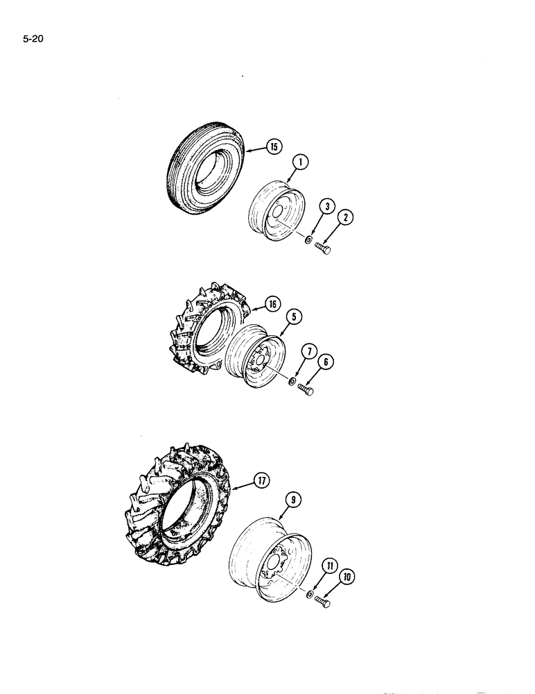 Схема запчастей Case IH 1120 - (5-20) - FRONT WHEELS, AGRICULTURAL TIRES (05) - STEERING