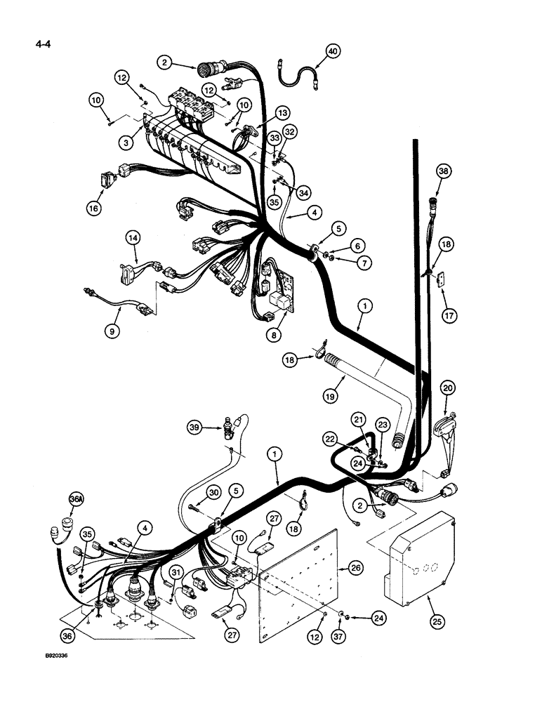 Схема запчастей Case IH 9260 - (4-004) - LOWER ROPS HARNESS, POWER SHIFT (04) - ELECTRICAL SYSTEMS