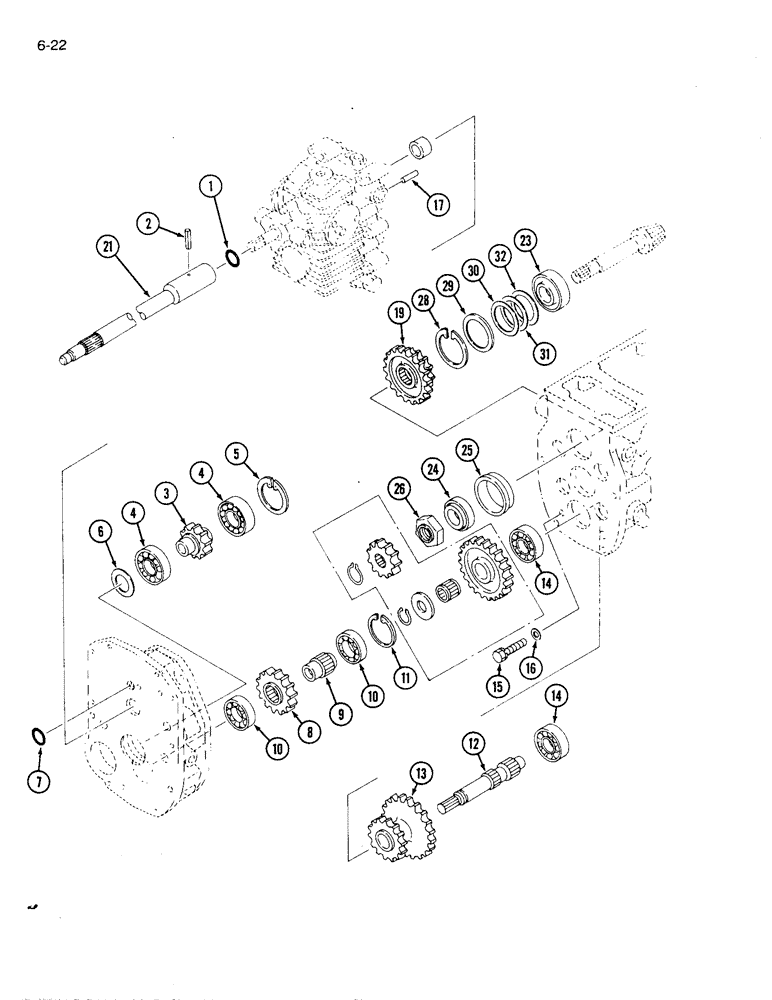 Схема запчастей Case IH 1120 - (6-22) - HYDROSTATIC TRANSMISSION SHAFT AND GEARS (06) - POWER TRAIN