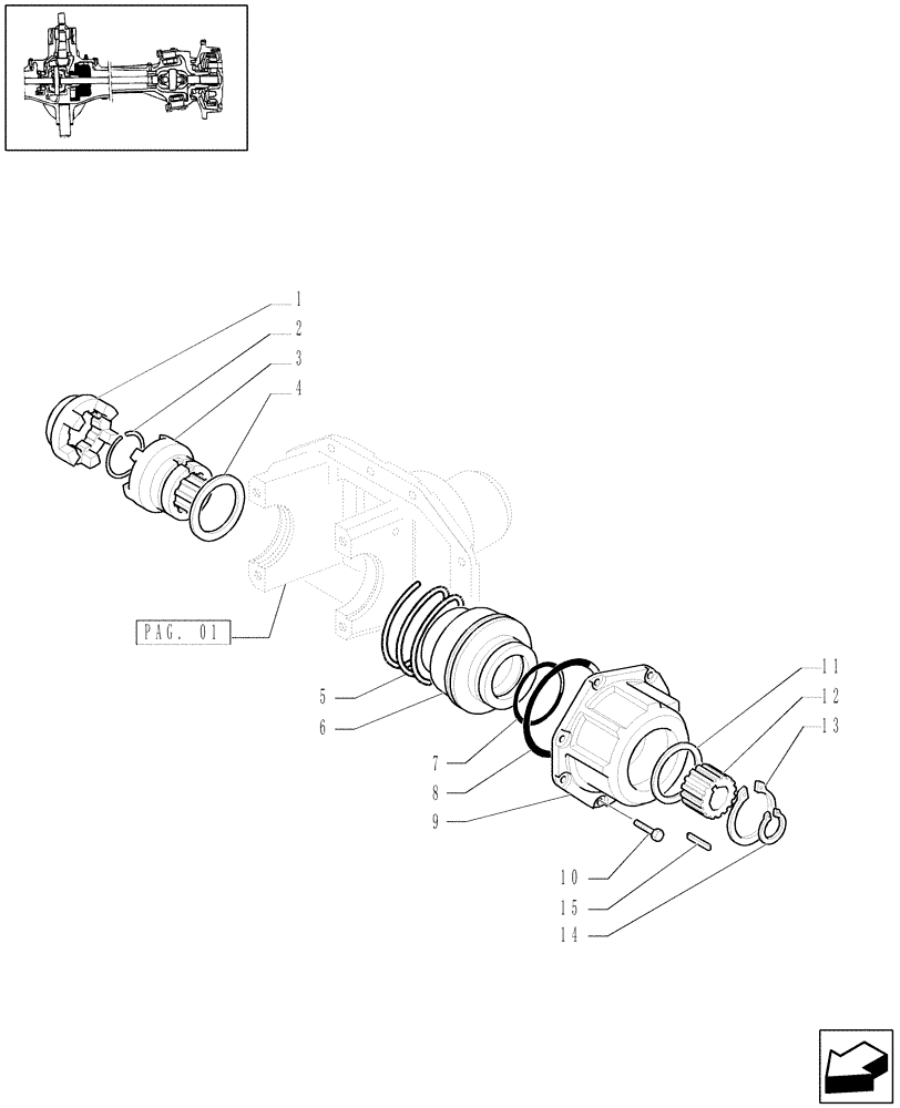 Схема запчастей Case IH JX1070U - (1.40.10/03[02]) - (VAR.500-501) FRONT AXLE CLASS 1 W/ 2ND STEERING CYLINDER & HYDRAULIC LOCK - SLEEVES & HOUSING (04) - FRONT AXLE & STEERING