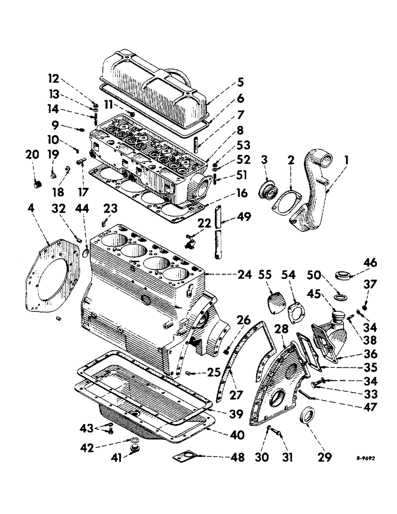 Схема запчастей Case IH 300 - (054) - DIESEL ENGINE, CRANKCASE, CYLINDER HEAD, VALVE AND GEAR COVERS (01) - ENGINE