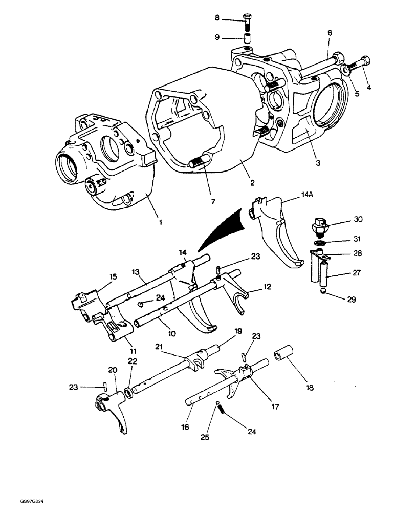 Схема запчастей Case IH 1210 - (6-30) - GEARBOX ASSEMBLIES, HOUSING & SELECTOR MECHANISM, 1210Q, 1210SK & 1210Q 4WD TRACTORS FOR EUROPE ONLY (06) - POWER TRAIN