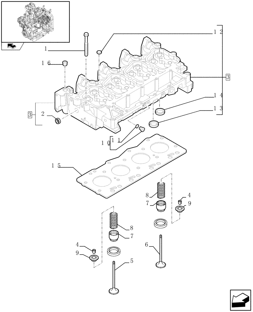 Схема запчастей Case IH FARMALL 95N - (0.06.0/01) - CYLINDER HEAD (01) - ENGINE