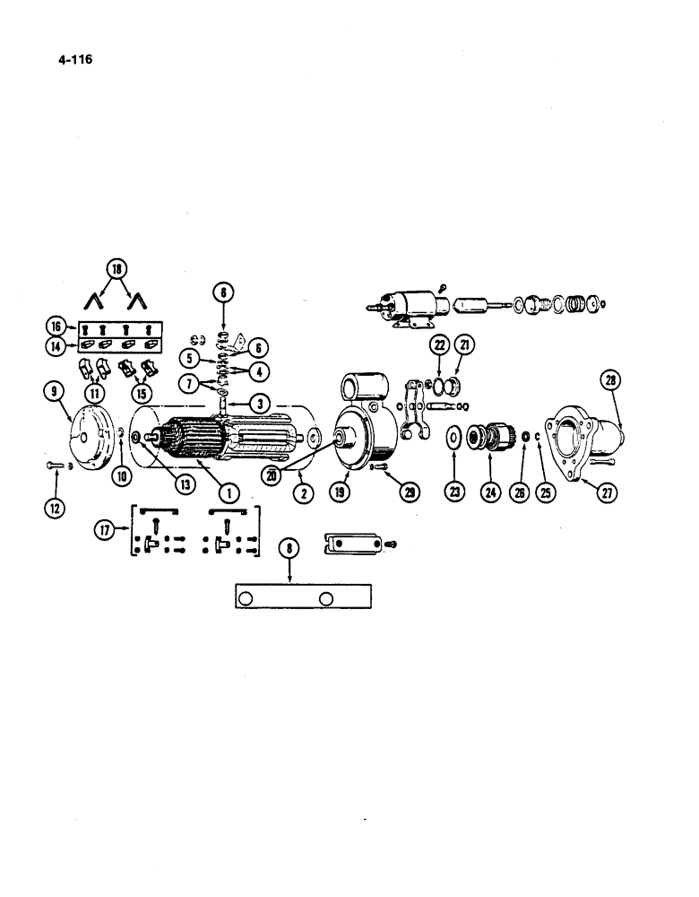 Схема запчастей Case IH 782 - (4-116) - STARTER MOTOR DELCO REMY, LOW DRUM P.I.N. 682 AND AFTER HIGH DRUM P.I.N. 2125 AND AFTER (06) - ELECTRICAL SYSTEMS