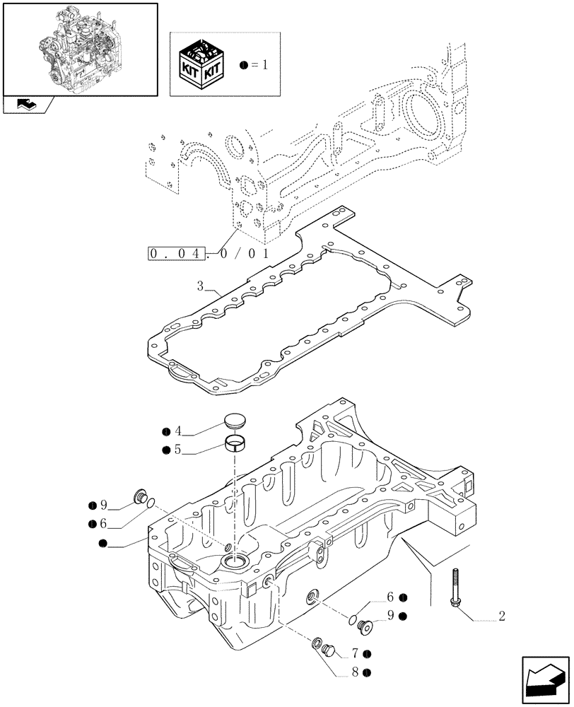 Схема запчастей Case IH FARMALL 95N - (0.04.2/01) - OIL SUMP & RELATED PARTS (01) - ENGINE