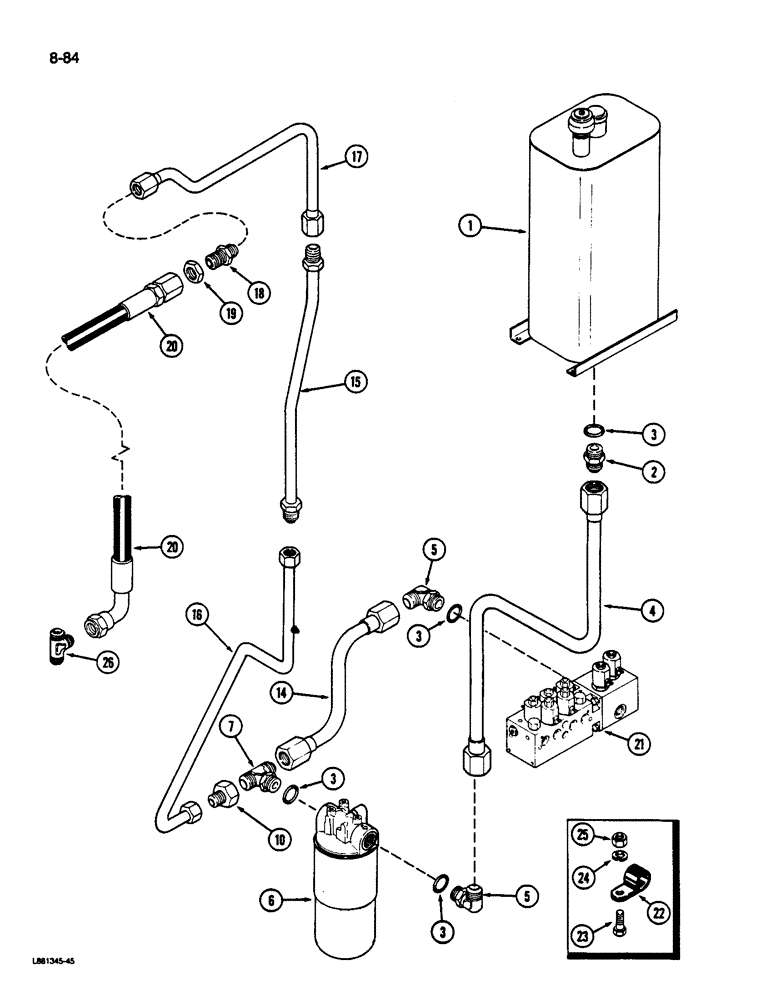 Схема запчастей Case IH 1844 - (8-84) - HYDRAULIC RETURN SYSTEM TO RESERVOIR, 1844 COTTON PICKER, P.I.N. 701 AND AFTER (07) - HYDRAULICS