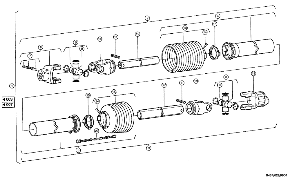 Схема запчастей Case IH RU450 - (0029) - UNIVERSAL DRIVE SHAFT, FEEDER AUGER DRIVE (58) - ATTACHMENTS/HEADERS