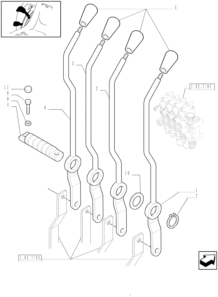 Схема запчастей Case IH JX60 - (1.92.82/03) - (VAR.086) 4 CONTROL VALVES - LEVER AND KNOB (10) - OPERATORS PLATFORM/CAB