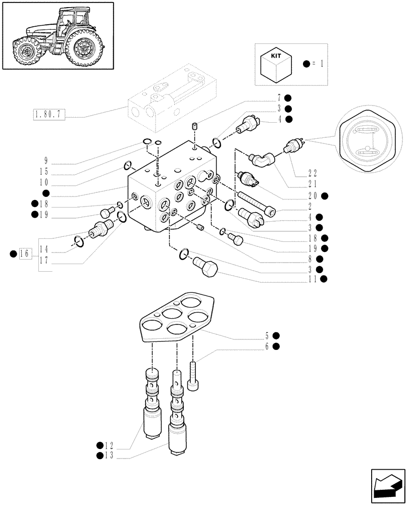 Схема запчастей Case IH MXU125 - (1.80.7/01[02]) - (VAR.100 -112) 4WD CREEPER TRANSMISSION FOR TRANSMISSION 24X24 - CONTROL VALVE AND RELEVANT PARTS (07) - HYDRAULIC SYSTEM