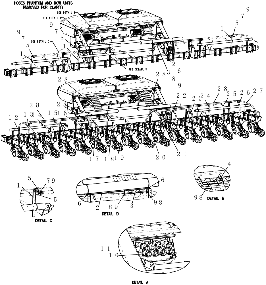 Схема запчастей Case IH 1200PT - (L.10.E[04]) - BULK FILL - LAYOUT, AIR HOSES TO ROW UNITS, 16 ROW L - Field Processing