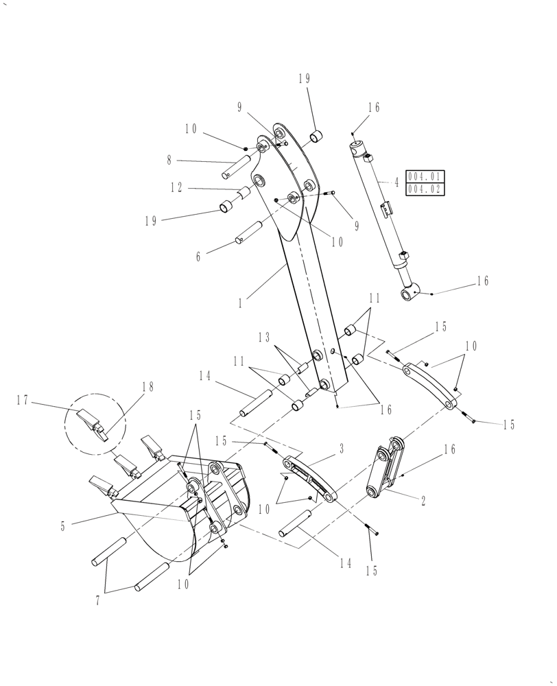 Схема запчастей Case IH BH102 - (004) - DIPPERSTICK & BUCKET ASSEMBLY (84) - BOOMS, DIPPERS & BUCKETS