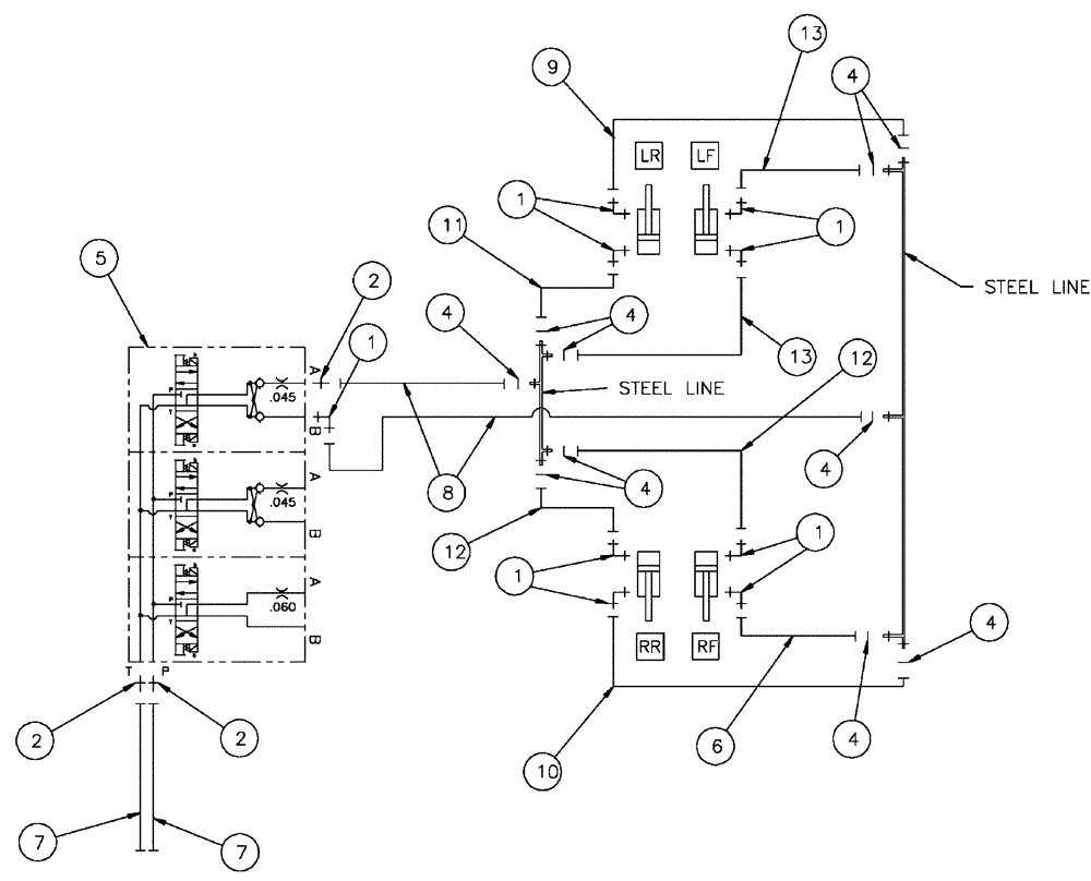 Схема запчастей Case IH SPX4260 - (06-002) - HYDRAULIC GROUP, STANDARD AXLE Hydraulic Plumbing