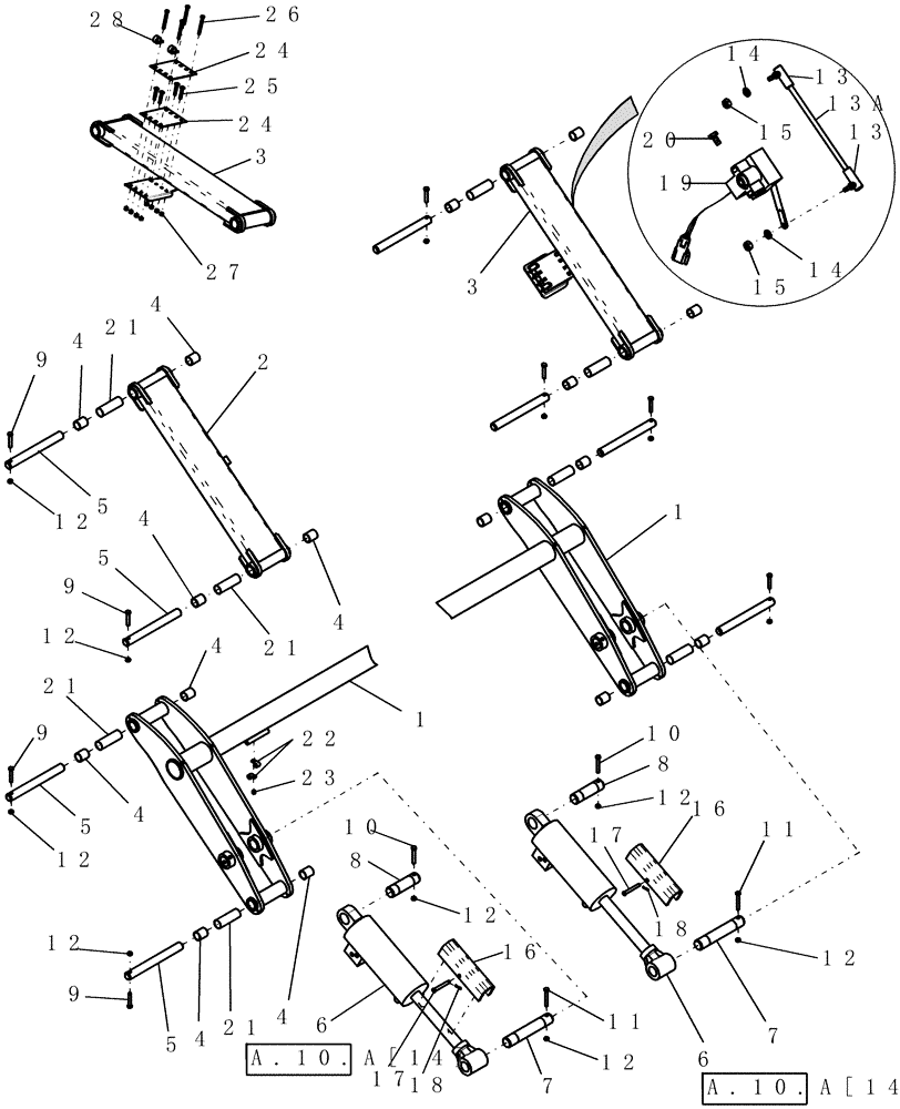 Схема запчастей Case IH 1200PT - (G.10.A[02]) - FRAME - SUBBAR LIFT LINKAGE 12/23 ROW & 16/31 ROW G - Tool Positioning