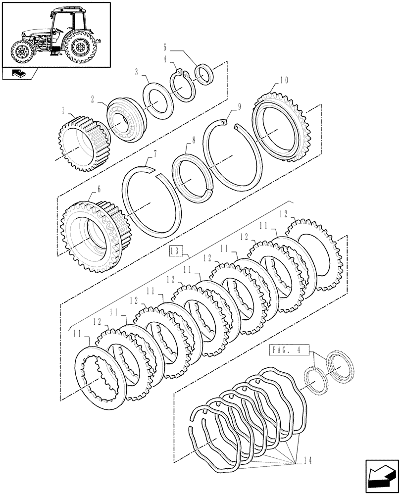 Схема запчастей Case IH FARMALL 75C - (1.28.7/02[03]) - 16X16 HYDRAULIC TRANSMISSION WITH SYNCHRO GEARS AND POWER SHUTTLE - CLUTCH DISKS (VAR.330278) (03) - TRANSMISSION