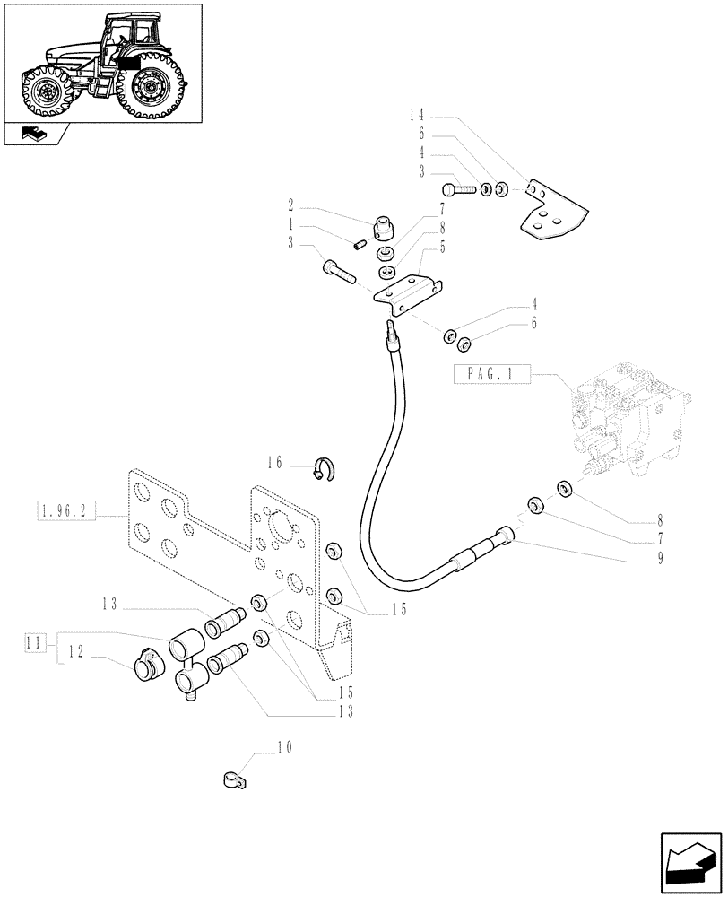 Схема запчастей Case IH FARMALL 95U - (1.82.7/05[02]) - TWO CONTROL VALVES (BOSCH) - QUICK COUPLINGS - FLEXIBLE CABLE (VAR.330357) (07) - HYDRAULIC SYSTEM