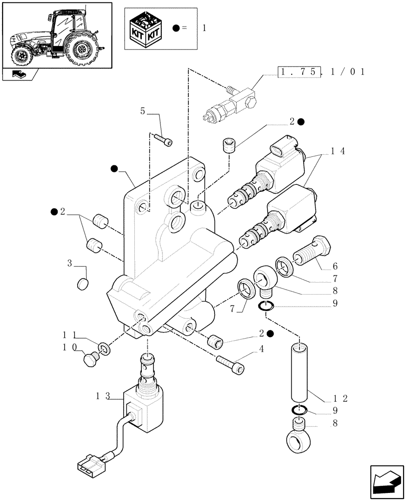 Схема запчастей Case IH FARMALL 95N - (1.27.3[01]) - 4WD TRACTION SELECTION WITH 16X16 HYDR. TRANSMISSION - SOLEN.VALVE, COVER & CAPS (VAR.336402 / 743513) (03) - TRANSMISSION