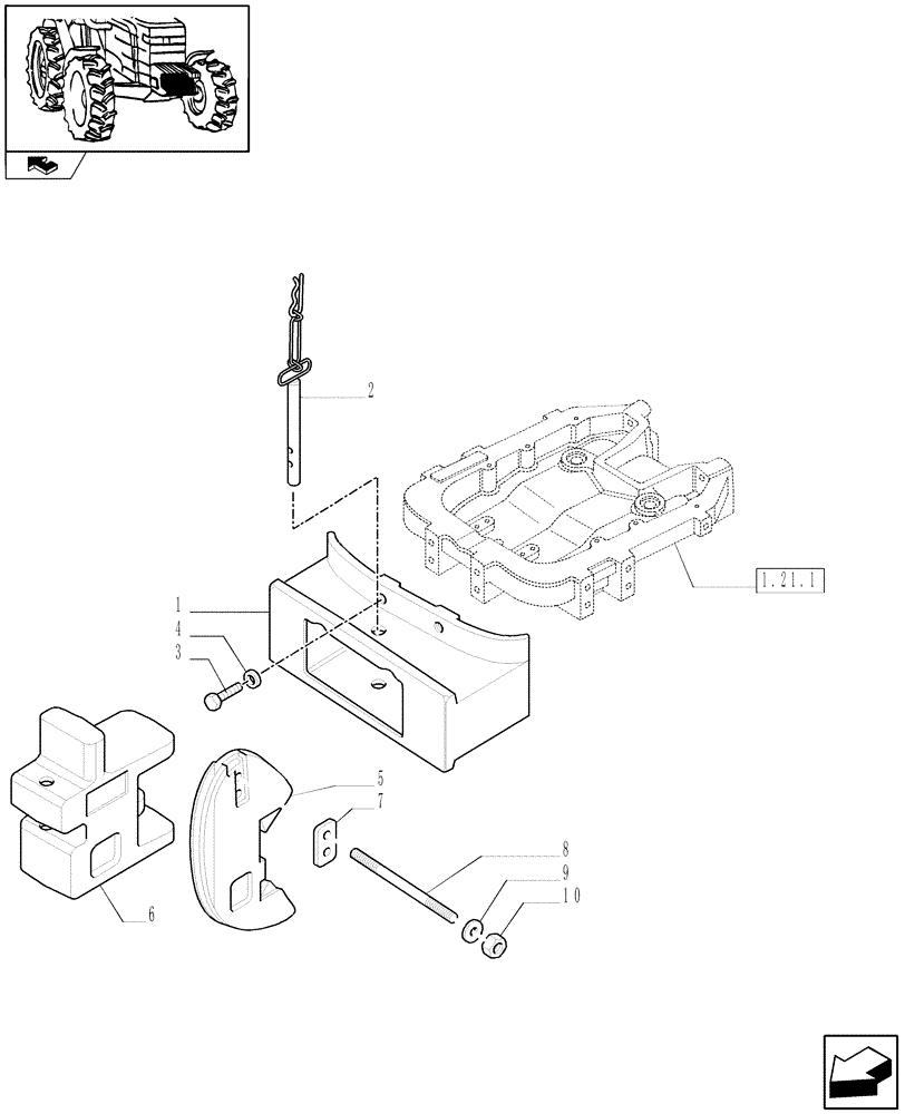 Схема запчастей Case IH FARMALL 60 - (1.44.0/01) - FRONT SUPPORT AND WEIGHTS WITH HOOK (VAR.335240-335241-335242-335933) (04) - FRONT AXLE & STEERING