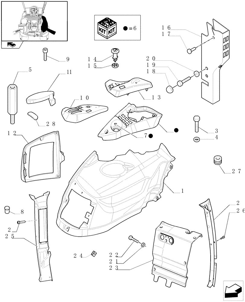 Схема запчастей Case IH PUMA 180 - (1.93.0/01[01A]) - CONTROLS COVER - D6454 - C6514 (10) - OPERATORS PLATFORM/CAB