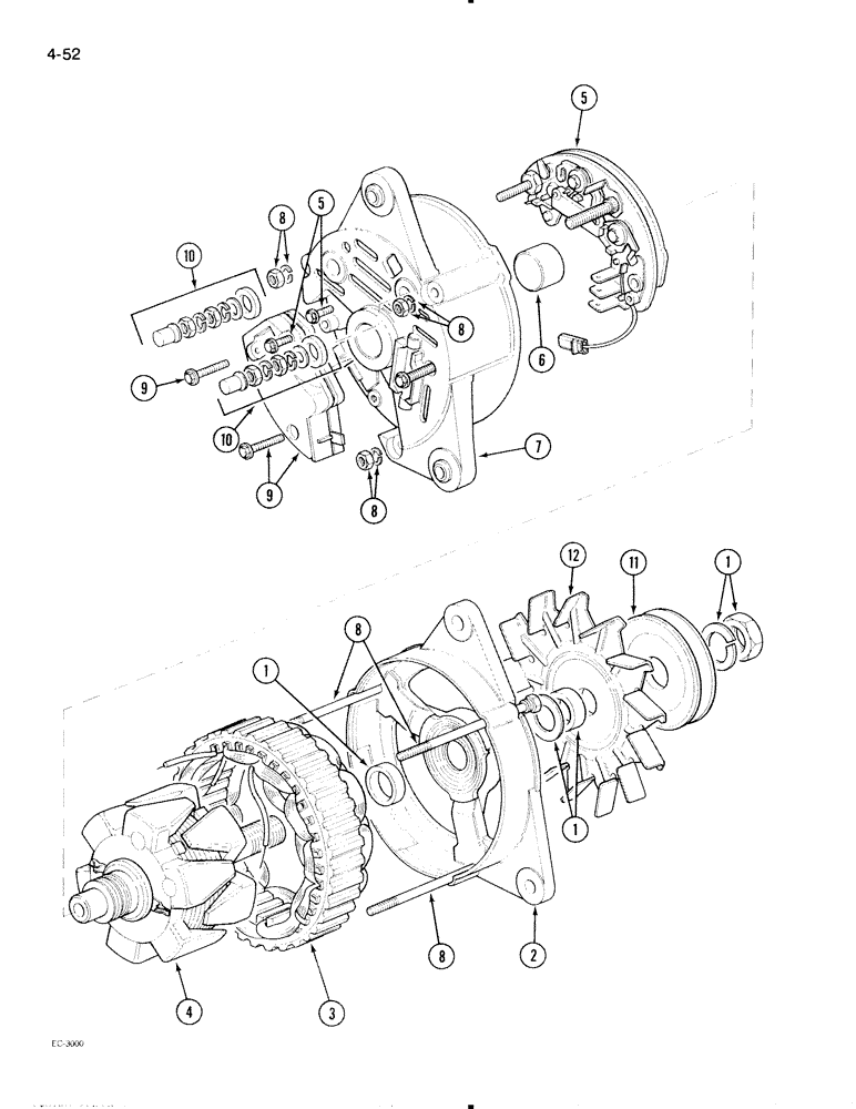 Схема запчастей Case IH 695 - (4-52[A]) - ALTERNATOR ASSEMBLY, LUCAS 65 AMP (04) - ELECTRICAL SYSTEMS