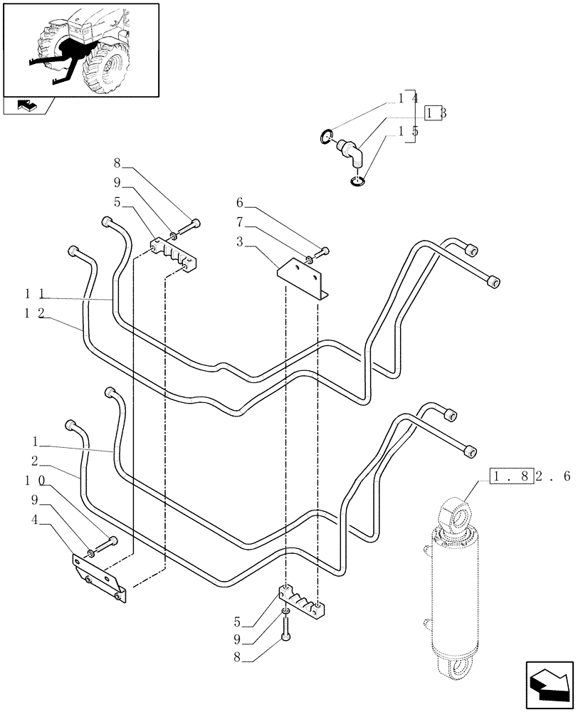 Схема запчастей Case IH PUMA 195 - (1.81.9/03[04A]) - (VAR.090) FRONT HPL FOR MID MOUNT REMOTES LESS PTO, WITH AUX. COUPLERS - PIPES AND BRACKETS - D6726 (07) - HYDRAULIC SYSTEM