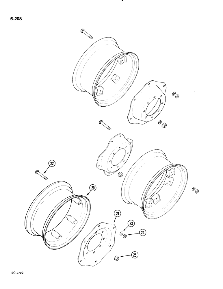 Схема запчастей Case IH 885 - (5-208) - WHEELS, FRONT, 4 WHEEL DRIVE (CONTD) (05) - STEERING