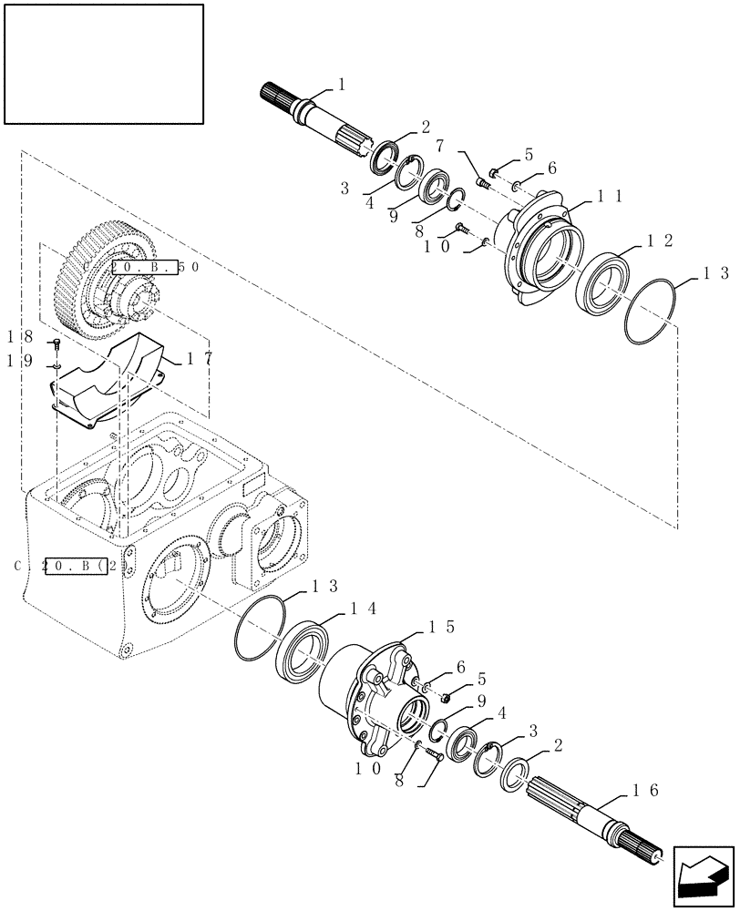 Схема запчастей Case IH AFX8010 - (C.20.B[3]) - MECHANICAL TRANSMISSION OUTPUT SHAFT C - Power Train