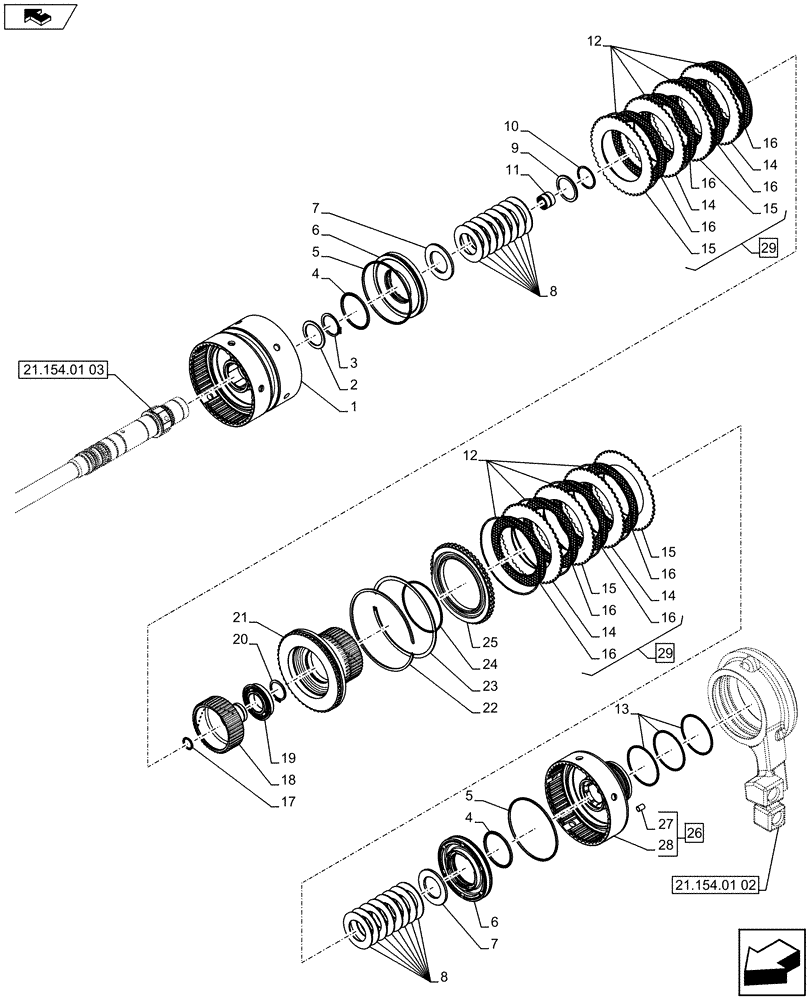 Схема запчастей Case IH FARMALL 65C - (21.154.01[04]) - POWERSHUTTLE TRANSMISSION - CLUTCH (VAR.330274-330276) (21) - TRANSMISSION