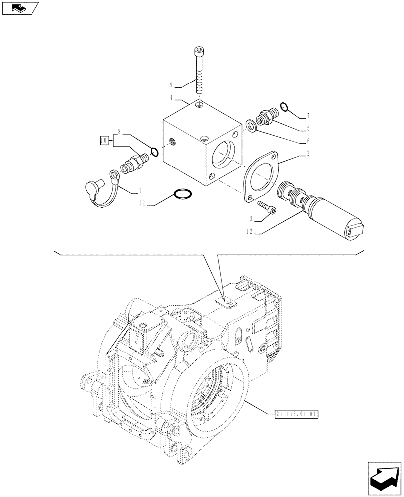 Схема запчастей Case IH PUMA 170 - (21.135.02) - TRANSMISSION 19X6 FPS - SAFETY VALVE AND RELEVANT PARTS (VAR.728147-729571) (21) - TRANSMISSION