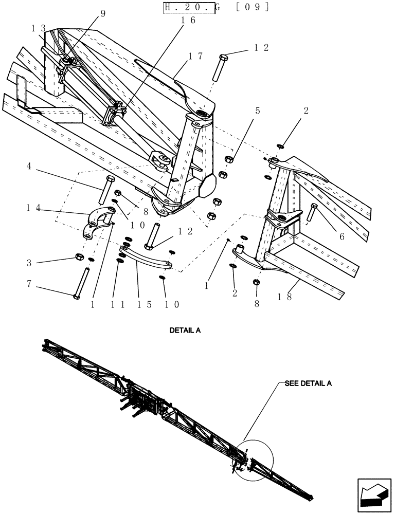 Схема запчастей Case IH SRX160 - (E.10.C[09]) - SUSPENDED BOOM - 80 - 100 FOLD LINKAGE ASSEMBLY E - Body and Structure