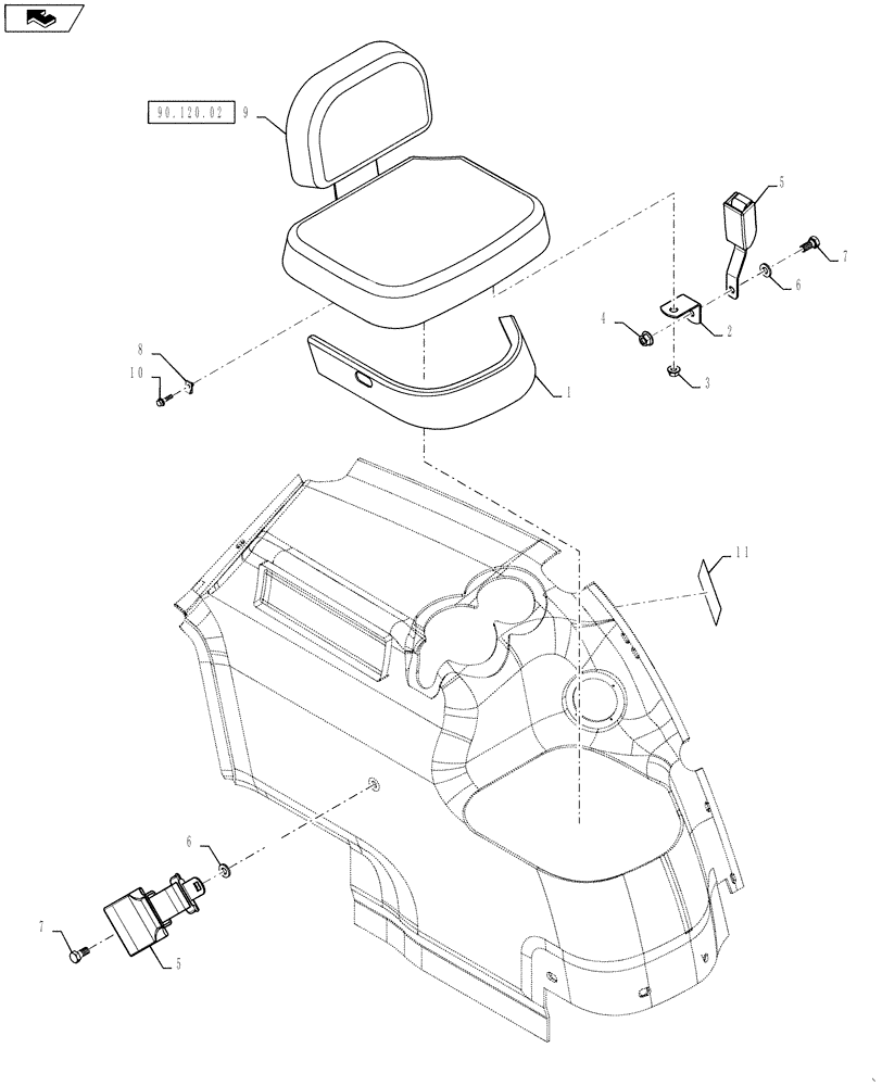 Схема запчастей Case IH 3230 - (90.120.01) - TRAINING SEAT LAYOUT ASSY (90) - PLATFORM, CAB, BODYWORK AND DECALS