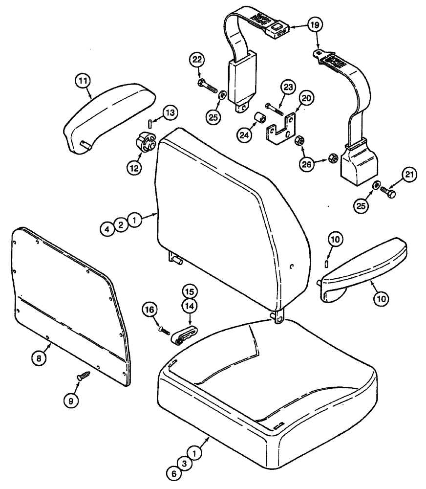 Схема запчастей Case IH 7220 - (9-054) - STANDARD AIR SUSPENSION SEAT - CUSHIONS, ARM REST & SEAT BELT, PRIOR TO TRACTOR S/N JJA0061559 (09) - CHASSIS/ATTACHMENTS