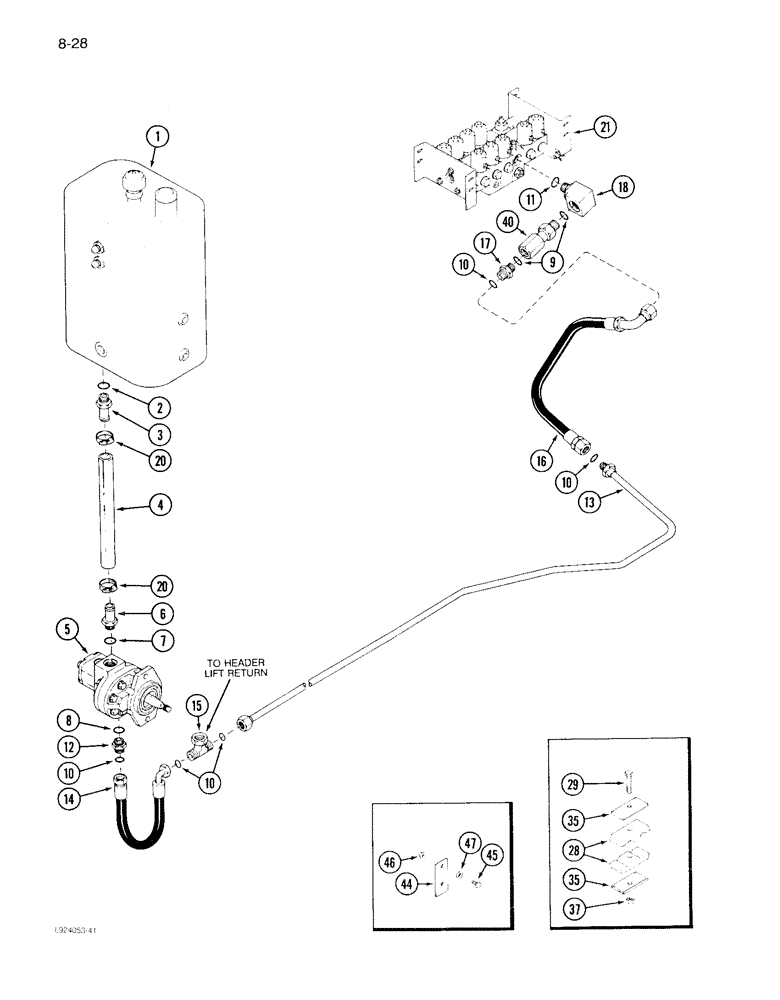 Схема запчастей Case IH 1640 - (8-028) - HEADER LIFT SUPPLY SYSTEM, P.I.N. JJC0097190 AND AFTER (07) - HYDRAULICS