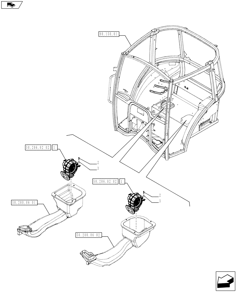 Схема запчастей Case IH FARMALL 65C - (50.206.02[01]) - HEATING SYSTEM - BLOWER (50) - CAB CLIMATE CONTROL