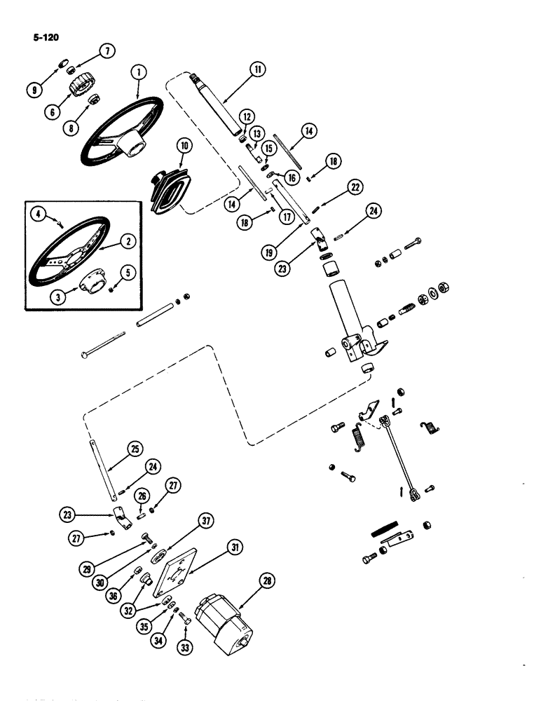 Схема запчастей Case IH 4490 - (5-120) - DELUXE STEERING WHEEL, SHAFT AND PUMP (05) - STEERING